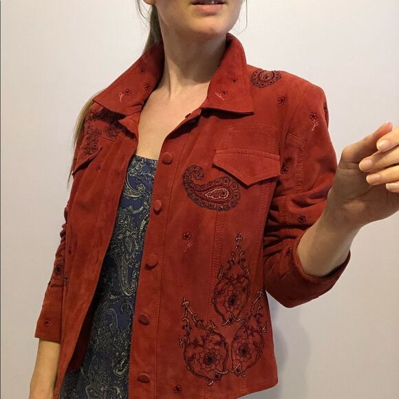Double D Ranch Rust Suede Paisley Embroidered Western Jacket Size S Cowgirl - Picture 3 of 16